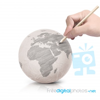 Shade Drawing Europe Map On Paper Ball Stock Photo
