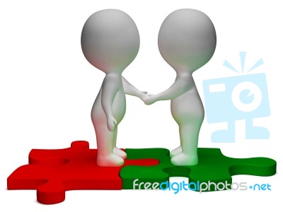 Shaking Hands 3d Characters Shows Partners And Friendship Stock Image