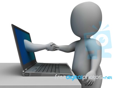 Shaking Hands Through Computer Shows Online Deal Stock Image