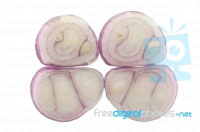 Shallots Sliced In White Background Stock Photo