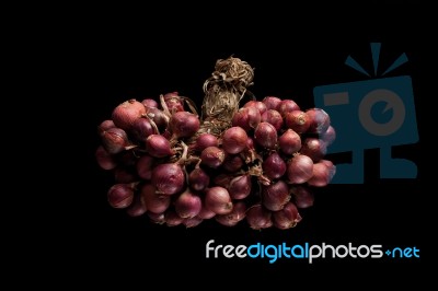 Shallots Still Life Black Background Stock Photo