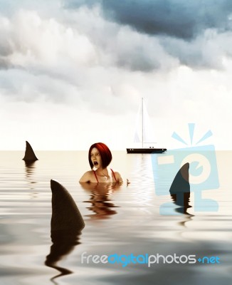 Shark Attack,3d Mixed Media For Book Illustration Or Book Cover Stock Image