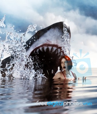 Shark Attack,3d Mixed Media For Book Illustration Or Book Cover Stock Image