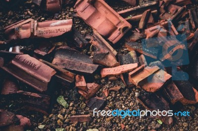 Shattered Roof Tiles Stock Photo