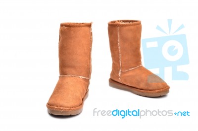 Sheepskin Boots Isolated On White Stock Photo Sheepskin Boots Isolated On White Stock Photo