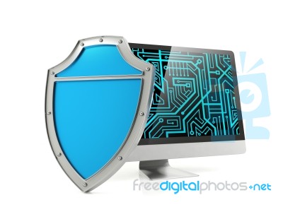 Shield And Computer Screen, Computer Security Concept Stock Image