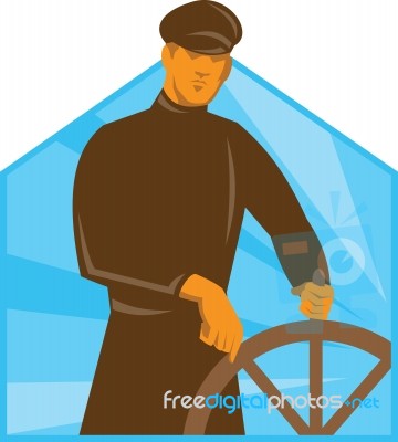 Ship Captain Helmsman Steering Wheel Retro Stock Image