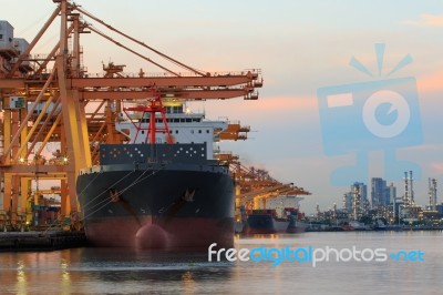 Ship Loading Container In Port Stock Photo