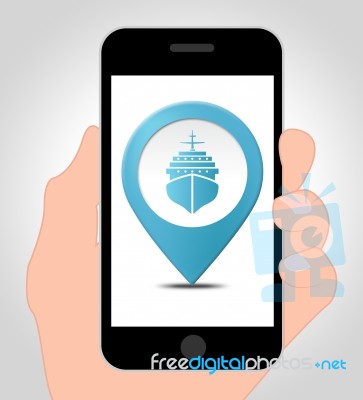 Ship Location Online Shows Cruise Holiday 3d Illustration Stock Image