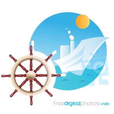 Ship Steering Wheel And Ship Stock Image