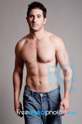 Shirtless Man Is Walking Stock Photo