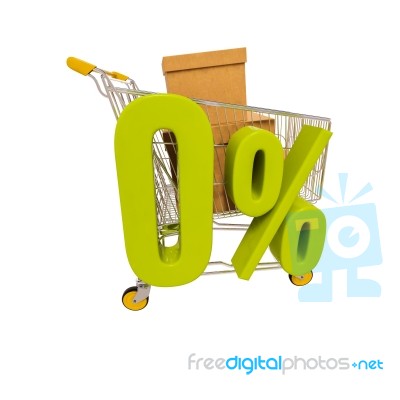 Shopping Cart And 0 Percent Isolated On White Stock Image