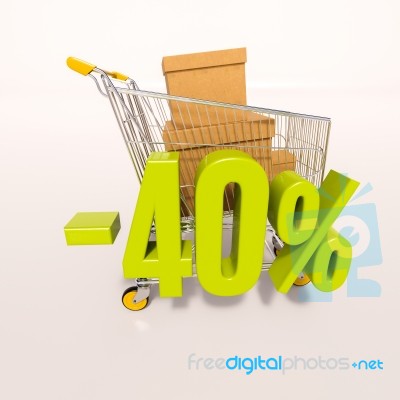 Shopping Cart And 40 Percent Stock Image