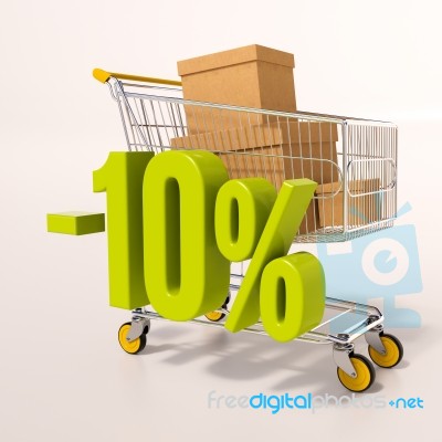 Shopping Cart And Percentage Sign, 10 Percent Stock Image