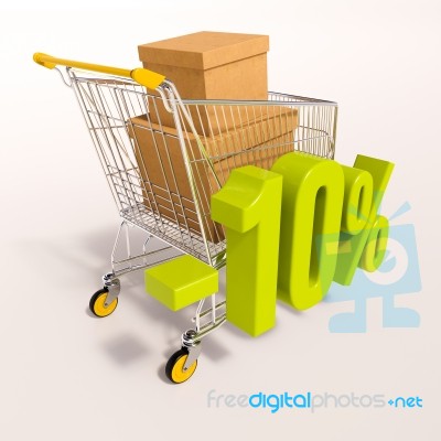 Shopping Cart And Percentage Sign, 10 Percent Stock Image