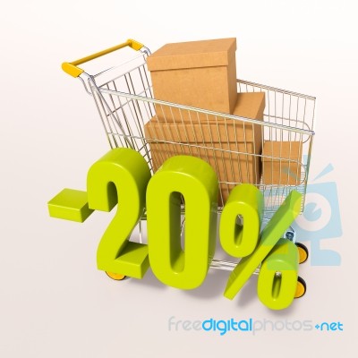 Shopping Cart And Percentage Sign, 20 Percent Stock Image