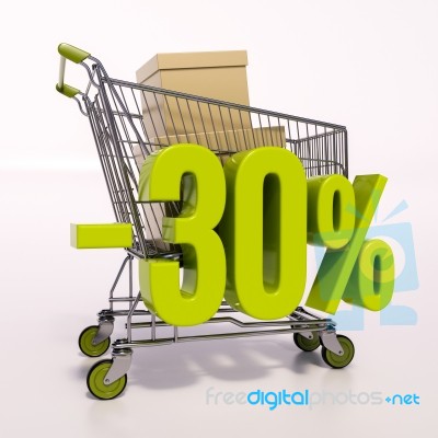 Shopping Cart And Percentage Sign, 30 Percent Stock Image