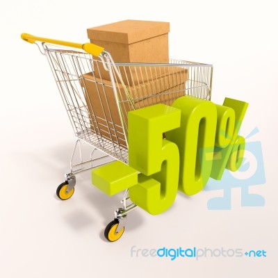 Shopping Cart And Percentage Sign, 50 Percent Stock Image