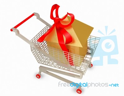Shopping Cart With Golden Home Stock Image