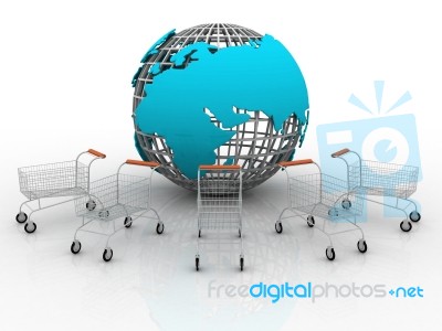 Shopping Carts Around The World, Global Market Concept Stock Image