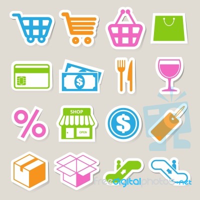 Shopping Sticker Icons Set Stock Image