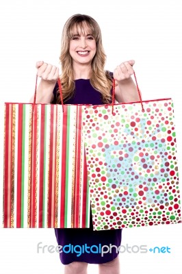Shopping Woman Holding Bags Stock Photo