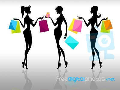 Shopping Women Represents Retail Sales And Adults Stock Image