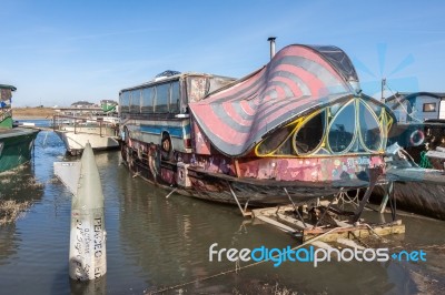 Shoreham-by-sea, West Sussex/uk - February 1 : Weird Boat At Sho… Stock Photo