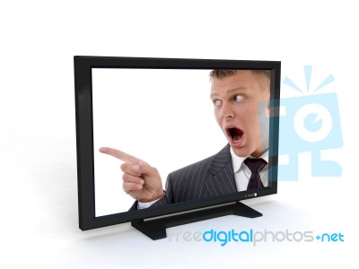 Shouting Man In Television Stock Photo