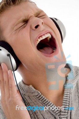 Shouting Man With Headphone Stock Photo
