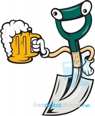 Shovel Holding Beer Mug Cartoon Stock Image