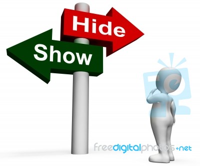 Show Hide Signpost Means Conceal Or Reveal Stock Image