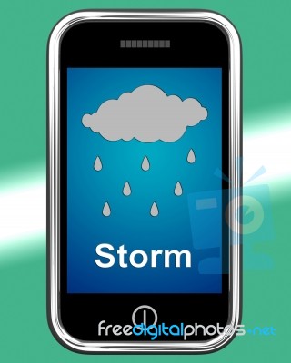Showers On Phone Means Rain Rainy Weather Stock Image