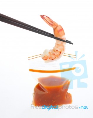 Shrimp And Sauce Stock Photo
