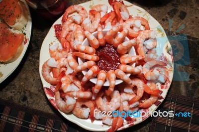 Shrimp With Sauce Stock Photo