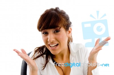 Shrugging Confused Business Lady Stock Photo