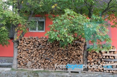 Sibiel, Transylvania/romania - September 16 : Logs Stored Outsid… Stock Photo