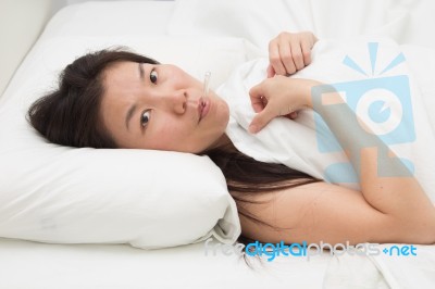 Sick Asian Woman Stock Photo