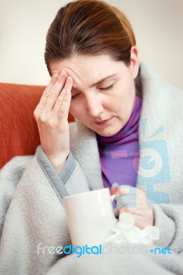 Sick Woman Covered With Blanket At Home Stock Photo Sick Woman Covered With Blanket At Home Stock Photo