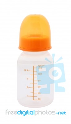 Side Baby Milk Bottle With Cap On White Background Stock Photo