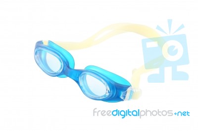 Side Blue Rubber Frame Goggle On White Background Stock Photo