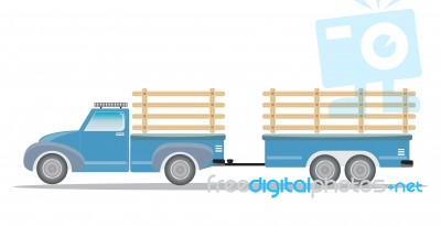 Side View Of Old Pick Up Truck With Trailer Truck Stock Image