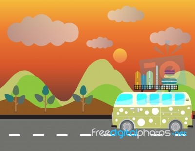 Side View Of Vintage Passenger Van Car With Mountain Background Stock Image Side View Of Vintage Passenger Van Car With Mountain Background Stock Image
