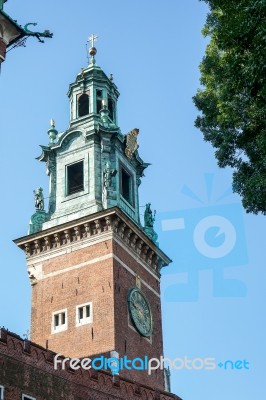 Sigismund Tower And Clock In Krakow Stock Photo