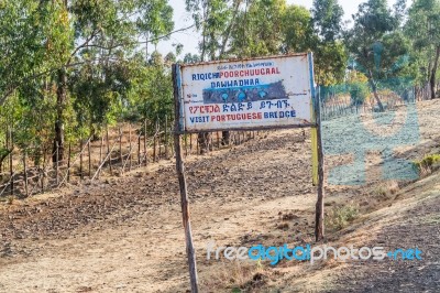 Sign By The Road In Ethiopia Stock Photo