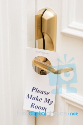 Sign Hangs On A Door Handle Stock Photo