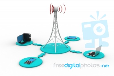 Signal Tower With Networking Stock Image