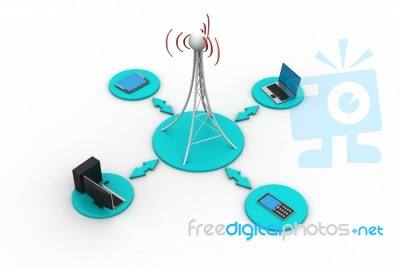 Signal Tower With Networking Stock Image