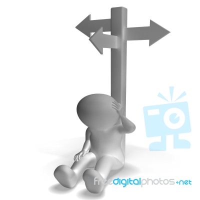 Signpost And 3d Man Showing Confusion And Decision Stock Image