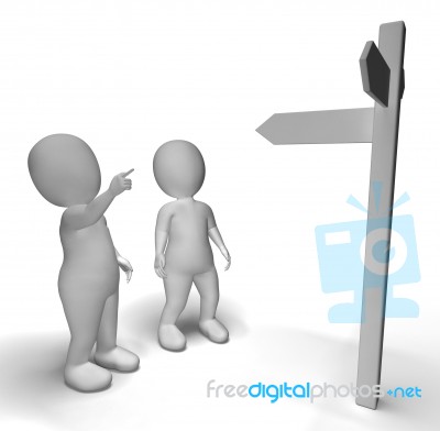 Signpost With 3d Characters Shows Travelling Or Guidance Stock Image